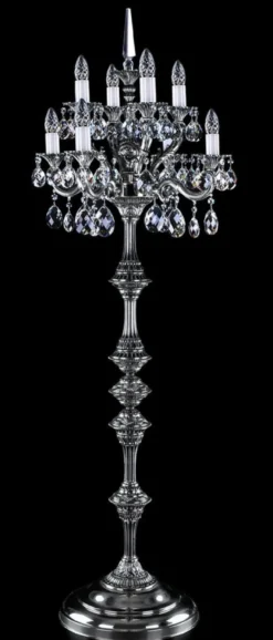 Casa Padrino Luxus Barock Kristall Stehleuchte Antik Silber Ø 56 x H. 152 cm - Prunkvolle Messing Stehlampe mit Böhmischem Kristallglas - Barock Kristall Leuchten - Luxus Qualität