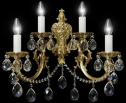 Casa Padrino Luxus Barock Kristall Wandleuchte Bronze 48 x H. 45 cm - Prunkvolle Wandlampe mit Böhmischem Kristallglas - Barock Möbel