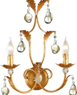 Casa Padrino Luxus Barock Kristall Wandleuchte Antik Gold 37 x 14 x H. 47 cm - Elegante Metall Wandlampe mit edlem Murano Glas - Barock Leuchten