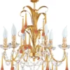 Casa Padrino Luxus Barock Kronleuchter Gold / Orange Ø 50 x H. 56 cm - Prunkvoller Wohnzimmer Kronleuchter im Barockstil - Barockstil Hotel Kronleuchter - Luxus Qualität - Made in Italy