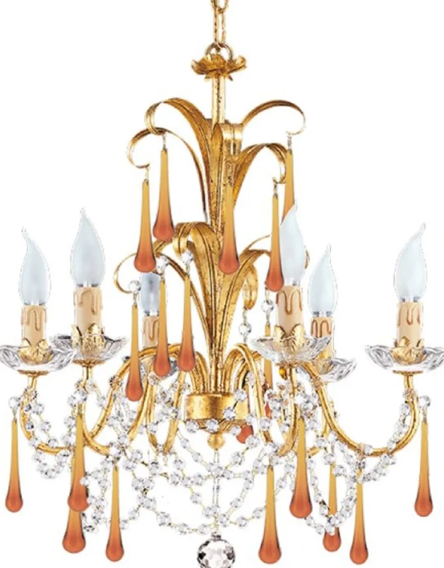 Casa Padrino Luxus Barock Kronleuchter Gold / Orange Ø 50 x H. 56 cm - Prunkvoller Wohnzimmer Kronleuchter im Barockstil - Barockstil Hotel Kronleuchter - Luxus Qualität - Made in Italy