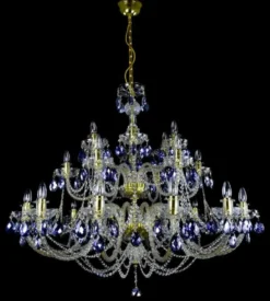 Casa Padrino Luxus Barock Kronleuchter Gold / Blau Ø 105 x H. 90 cm - Prunkvoller Barockstil Kronleuchter mit böhmischen Kristallglas - Edel & Prunkvoll