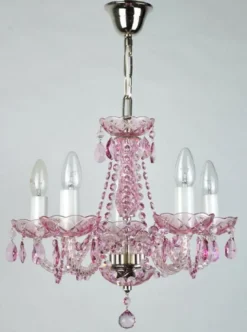 Casa Padrino Luxus Barock Kronleuchter Rosa / Silber Ø 45 x H. 38 cm - Prunkvoller Barockstil Kronleuchter mit böhmischen Kristallglas - Edel & Prunkvoll
