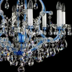 Casa Padrino Luxus Barock Kronleuchter Blau Ø 73 x H. 79 cm - Prunkvoller Kronleuchter mit Böhmischem Kristallglas - Hotel & Restaurant Kronleuchter