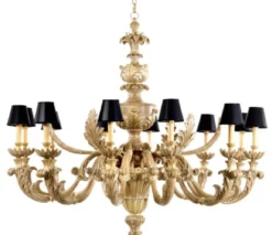 Casa Padrino Luxus Barock Kronleuchter Naturfarben / Schwarz Ø 150 x H. 130 cm - Prunkvoller Barockstil Wohnzimmer Kronleuchter - Edel & Prunkvoll - Luxus Qualität - Made in Italy