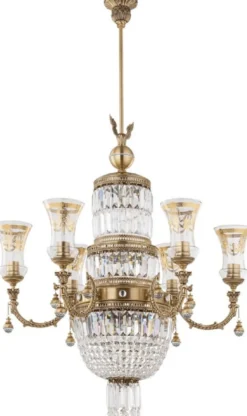 Casa Padrino Luxus Barock Kronleuchter Messing mit Patina / Gold Ø 75 x H. 138 cm