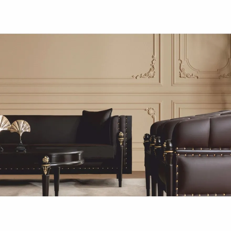 Casa Padrino Luxus Barock Kunstleder Sessel Dunkelbraun / Gold - Barockstil Möbel