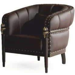 Casa Padrino Luxus Barock Kunstleder Sessel Dunkelbraun / Gold - Barockstil Möbel