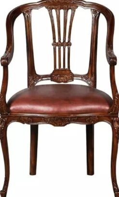 Casa Padrino Luxus Barock Leder Esszimmer Stuhl 6er Set mit Armlehnen Braun - Prunkvolle Barockstil Echtleder Küchen Stühle - Luxus Barock Esszimmer Möbel - Edel & Prunkvoll