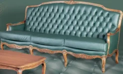 Casa Padrino Luxus Barock Leder Sofa Grün / Braun - Elegantes Wohnzimmer Sofa mit hochwertigem Echtleder - Barock Wohnzimmer & Hotel Möbel - Luxus Qualität - Made in Italy