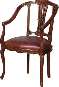Casa Padrino Luxus Barock Leder Esszimmer Stuhl 4er Set mit Armlehnen Braun - Prunkvolle Barockstil Echtleder Küchen Stühle - Luxus Barock Esszimmer Möbel - Edel & Prunkvoll