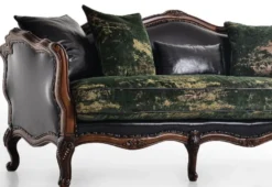 Casa Padrino Luxus Barock Leder Sofa Schwarz / Grün / Braun - Prunkvolles Wohnzimmer Sofa mit hochwertigem Echtleder - Luxus Wohnzimmer Möbel im Barockstil - Barock Möbel - Edel & Prunkvoll