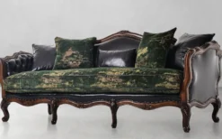 Casa Padrino Luxus Barock Leder Sofa Schwarz / Grün / Braun - Prunkvolles Wohnzimmer Sofa mit hochwertigem Echtleder - Luxus Wohnzimmer Möbel im Barockstil - Barock Möbel - Edel & Prunkvoll