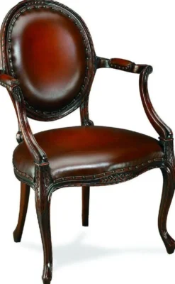 Casa Padrino Luxus Barock Leder Esszimmer Stuhl mit Armlehnen Rotbraun / Braun 61 x 61 x H. 95 cm - Küchenstuhl mit Echtleder - Esszimmer Möbel - Leder Möbel - Barock Möbel - Barock Interior