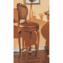 Casa Padrino Luxus Barock Leder Barstuhl Braun / Gold H. 118 cm - Bar Möbel - Made in Italy