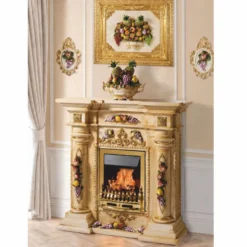 Casa Padrino Luxus Barock LED Keramik Elektrokamin Beige / Bunt / Gold 135 cm - Barock Möbel - Made in Italy