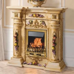 Casa Padrino Luxus Barock LED Keramik Elektrokamin Beige / Bunt / Gold 135 cm - Barock Möbel - Made in Italy