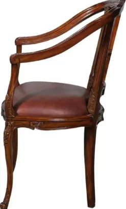 Casa Padrino Luxus Barock Leder Esszimmer Stuhl 8er Set mit Armlehnen Braun - Prunkvolle Barockstil Echtleder Küchen Stühle - Luxus Barock Esszimmer Möbel - Edel & Prunkvoll