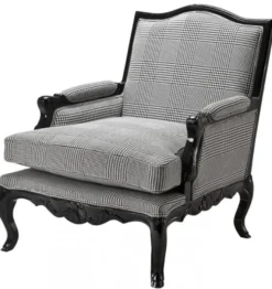 Casa Padrino Luxus Barock Lounge Sessel im karierten Design Schwarz / Grau, 74 x 80 x 91,5 cm