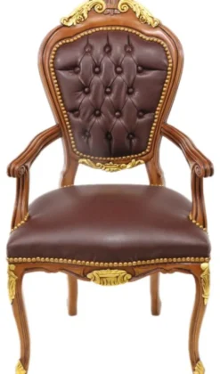 Casa Padrino Luxus Barock Mahagoni Stuhl mit Armlehnen - Luxus Schreibtisch Stuhl