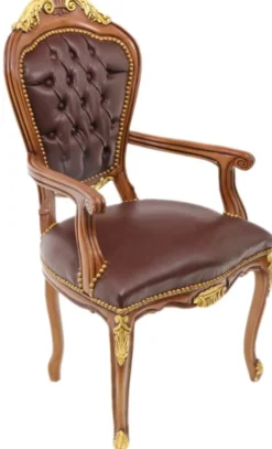 Casa Padrino Luxus Barock Mahagoni Stuhl mit Armlehnen - Luxus Schreibtisch Stuhl
