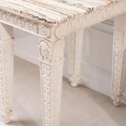 Casa Padrino Luxus Barock Mahagoni Konsole mit Marmorplatte Antik Weiß / Weiß 214 cm