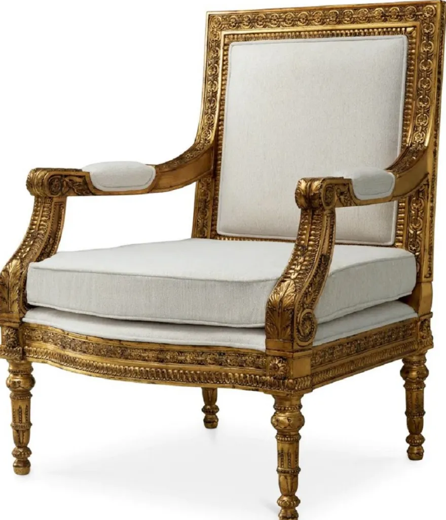 Casa Padrino Luxus Barock Mahagoni Sessel mit Sitzkissen Creme / Antik Gold - Prunkvoller Barockstil Wohnzimmer & Hotel Sessel - Barock Wohnzimmer & Hotel Möbel - Luxus Qualität