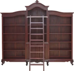 Casa Padrino Luxus Barock Mahagoni Bücherschrank Dunkelbraun 280 x 47 x H. 245 cm - Prunkvoller Barockstil Schrank mit Leiter - Barock Büro Möbel - Edel & Prunkvoll