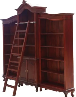 Casa Padrino Luxus Barock Mahagoni Bücherschrank Dunkelbraun 280 x 47 x H. 245 cm - Prunkvoller Barockstil Schrank mit Leiter - Barock Büro Möbel - Edel & Prunkvoll