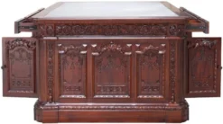 Casa Padrino Luxus Barock Mahagoni Schreibtisch Dunkelbraun / Braun 185 x 125 x H. 83 cm - Prunkvoller Barockstil Massivholz Bürotisch - Mahagoni Büro Möbel - Barock Büro Möbel