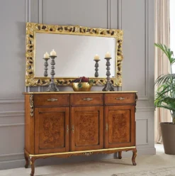 Casa Padrino Luxus Barock Mahagoni Sideboard Braun / Gold - Edler Massivholz Schrank mit 3 Schubladen und 3 Türen - Barock Möbel - Luxus Qualität - Made in Italy