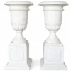 Casa Padrino Luxus Barock Marmor Blumentopf Set auf Säulen Weiß H. 110 cm - Garten Deko