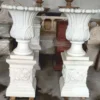 Casa Padrino Luxus Barock Marmor Blumentopf Set auf Säulen Weiß H. 110 cm