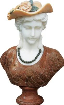 Casa Padrino Luxus Barock Marmor Büste Dame mit Hut H. 65 cm