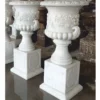 Casa Padrino Luxus Barock Marmor Blumentopf Set auf Säulen Weiß H. 120 cm