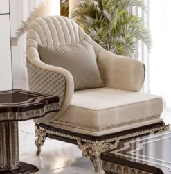 Casa Padrino Luxus Barock Massivholz Sessel Creme / Grau / Dunkelbraun / Gold