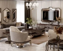 Casa Padrino Luxus Barock Massivholz Sessel Creme / Grau / Dunkelbraun / Gold
