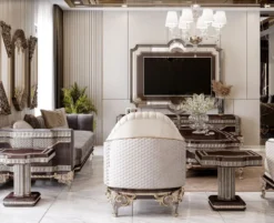 Casa Padrino Luxus Barock Massivholz Sessel Creme / Grau / Dunkelbraun / Gold