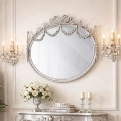 Casa Padrino Luxus Barock Massivholz Spiegel Silber 103 cm - Made in Italy