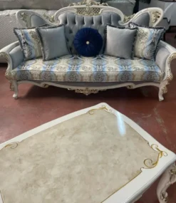 Casa Padrino Luxus Barock Massivholz Couchtisch Weiß / Beige / Gold - Handgefertigter Wohnzimmertisch im Barockstil - Barock Wohnzimmer Möbel - Edel & Prunkvoll