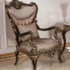 Casa Padrino Luxus Barock Massivholz Sessel Grau / Dunkelbraun / Gold