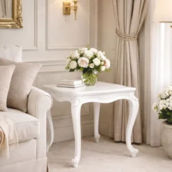 Casa Padrino Luxus Barock Massivholz Beistelltisch Weiß H. 60 cm - Barock Möbel