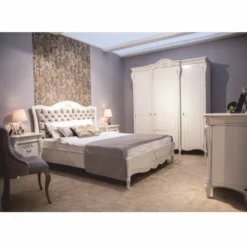 Casa Padrino Luxus Barock Massivholz Doppelbett Weiß / Grau - Barock Schlafzimmer Möbel