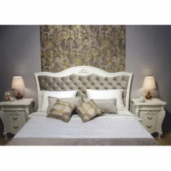 Casa Padrino Luxus Barock Massivholz Doppelbett Weiß / Grau - Barock Schlafzimmer Möbel