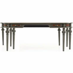 Casa Padrino Luxus Barock Massivholz Schreibtisch Braun / Grau 204 cm - Prunkvolle Büro Möbel - Barockstil Büro Möbel