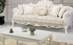 Casa Padrino Luxus Barock Massivholz Couchtisch Weiß / Beige 125 x 50 x H. 55 cm - Wohnzimmertisch im Barockstil