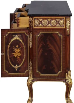 Casa Padrino Luxus Barock Massivholz Kommode mit Marmorplatte Dunkelbraun / Gold / Schwarz - Prunkvolle Barock Möbel