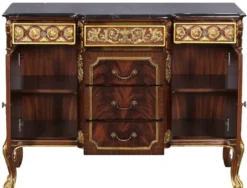 Casa Padrino Luxus Barock Massivholz Kommode mit Marmorplatte Dunkelbraun / Gold / Schwarz - Prunkvolle Barock Möbel