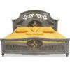 Casa Padrino Luxus Barock Massivholz Doppelbett Grau - Barock Schlafzimmer Möbel
