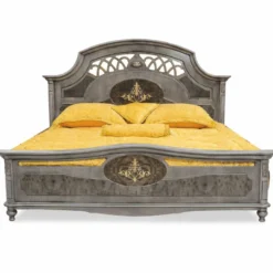 Casa Padrino Luxus Barock Massivholz Doppelbett Grau - Barock Schlafzimmer Möbel